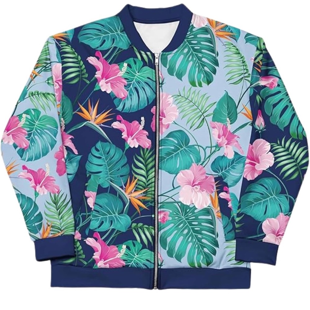 Brand New Floral Tropical Print Bomber Jacket